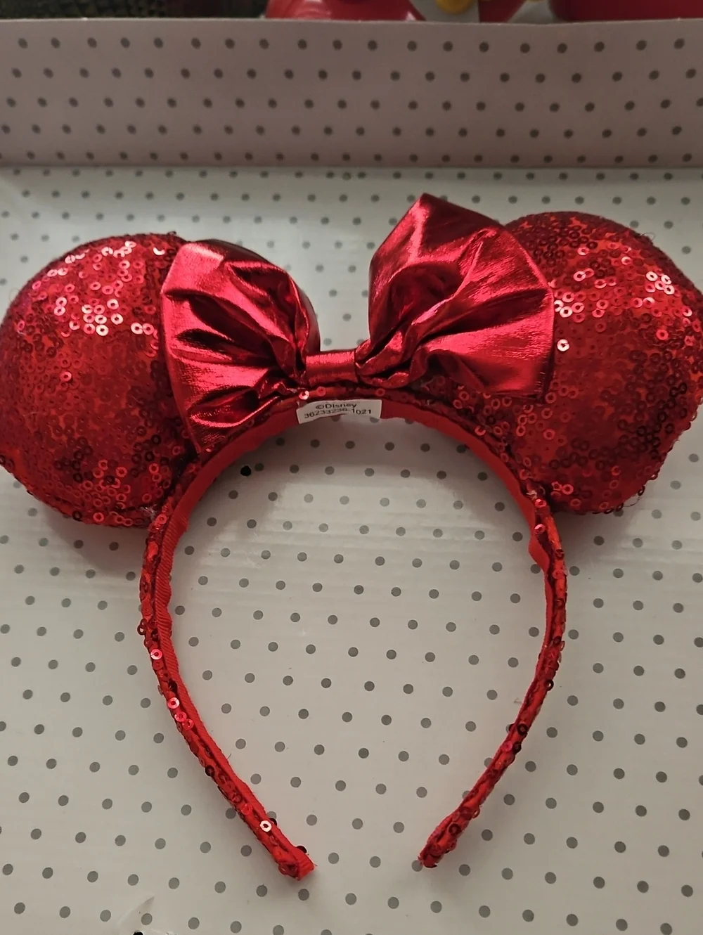NWOT Red Sequin Minnie Ears Headband with Bow